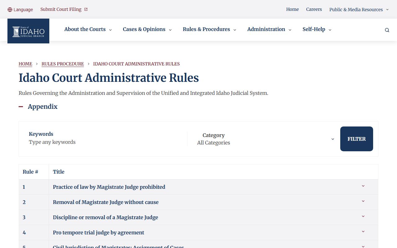 Jerome County court records Idaho Court Administrative Rule 32 source
