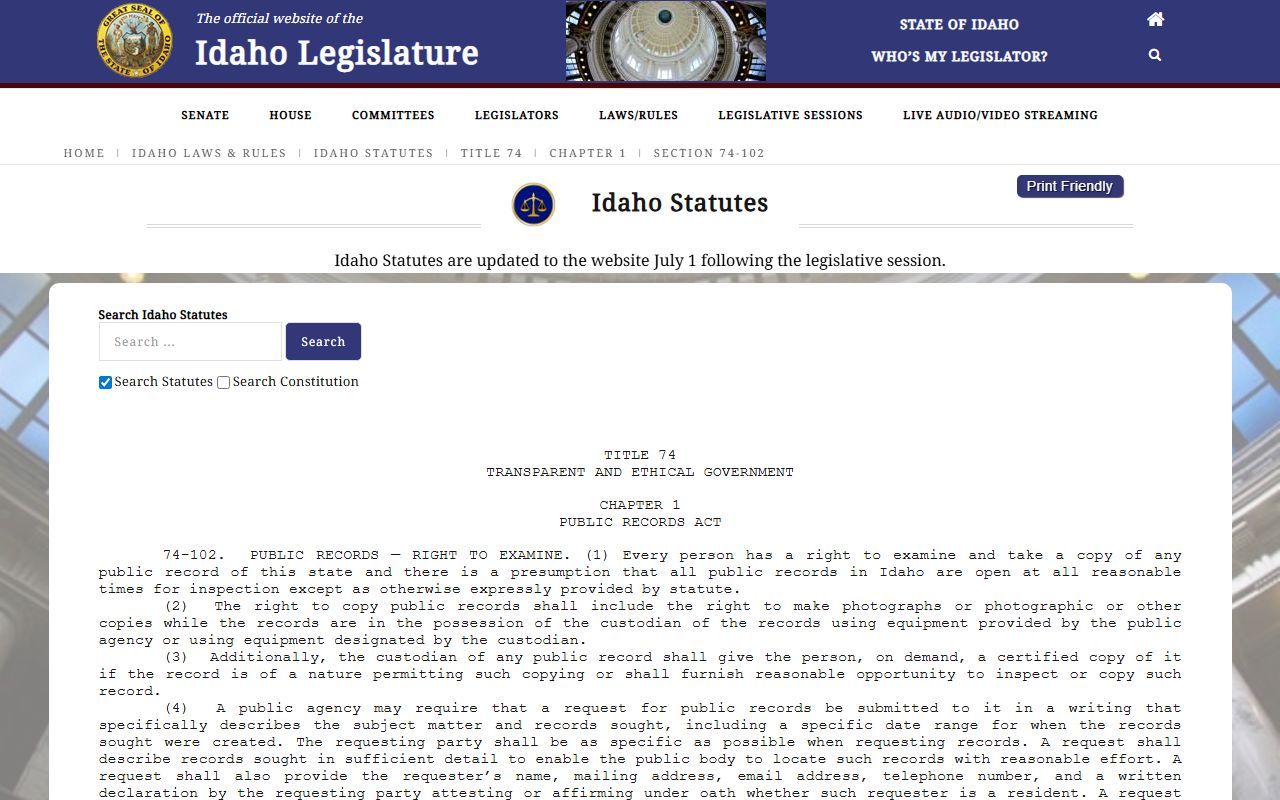 Jerome County court records Idaho public records statute source