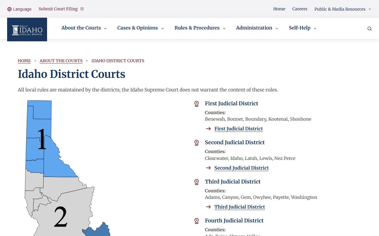 Jerome County District Court Idaho district courts