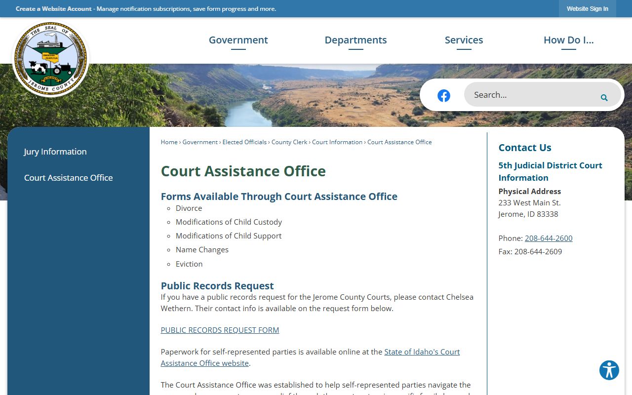 Jerome County District Court assistance office records