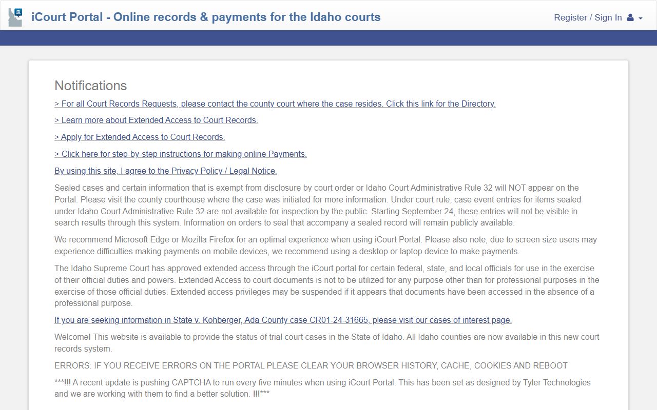 Jerome County Court records iCourt portal search
