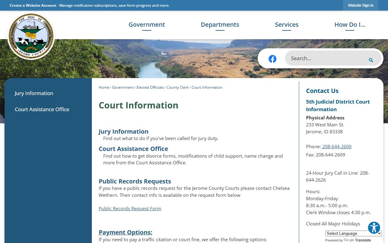 Jerome County Court information records access