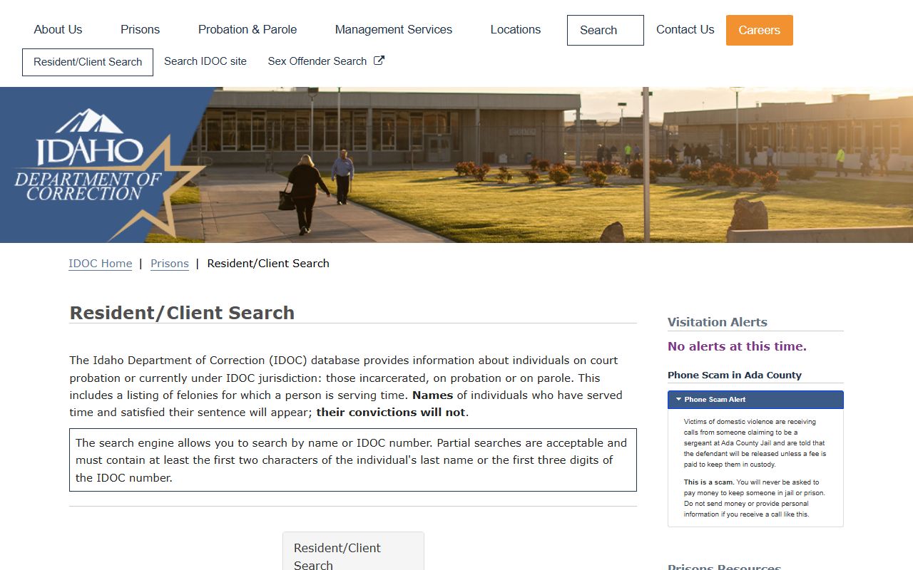 Jerome County inmate records Idaho Department of Correction search