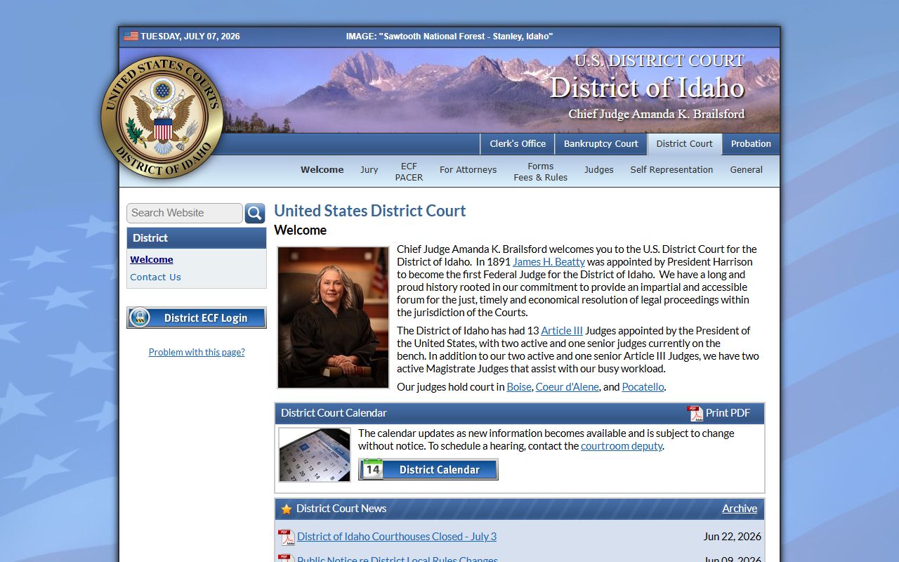 U.S. District Court for the District of Idaho website