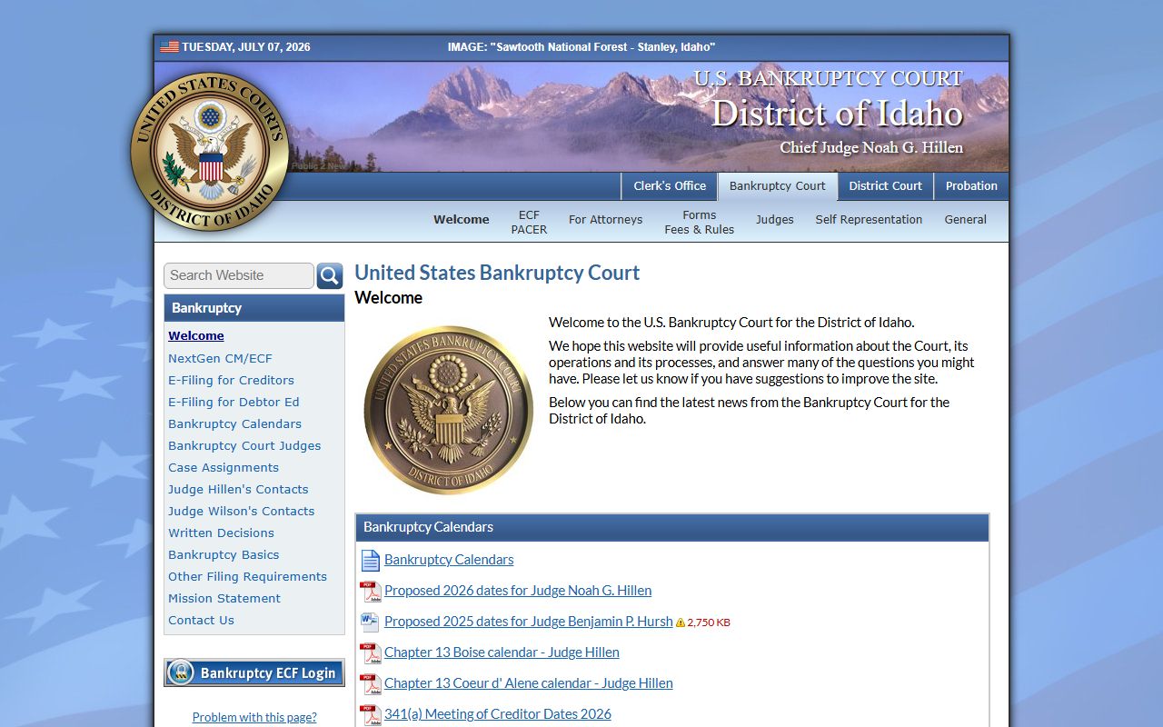 U.S. Bankruptcy Court for the District of Idaho website